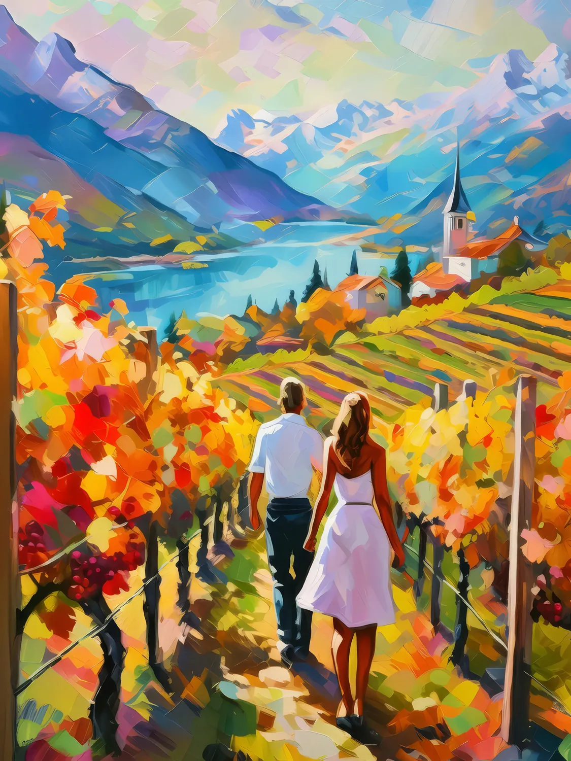 Painting: Autumn Alpine Vineyard Tour