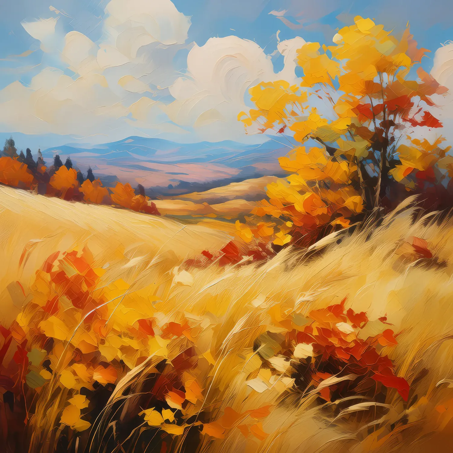 Painting: Autumn Grassland Landscape