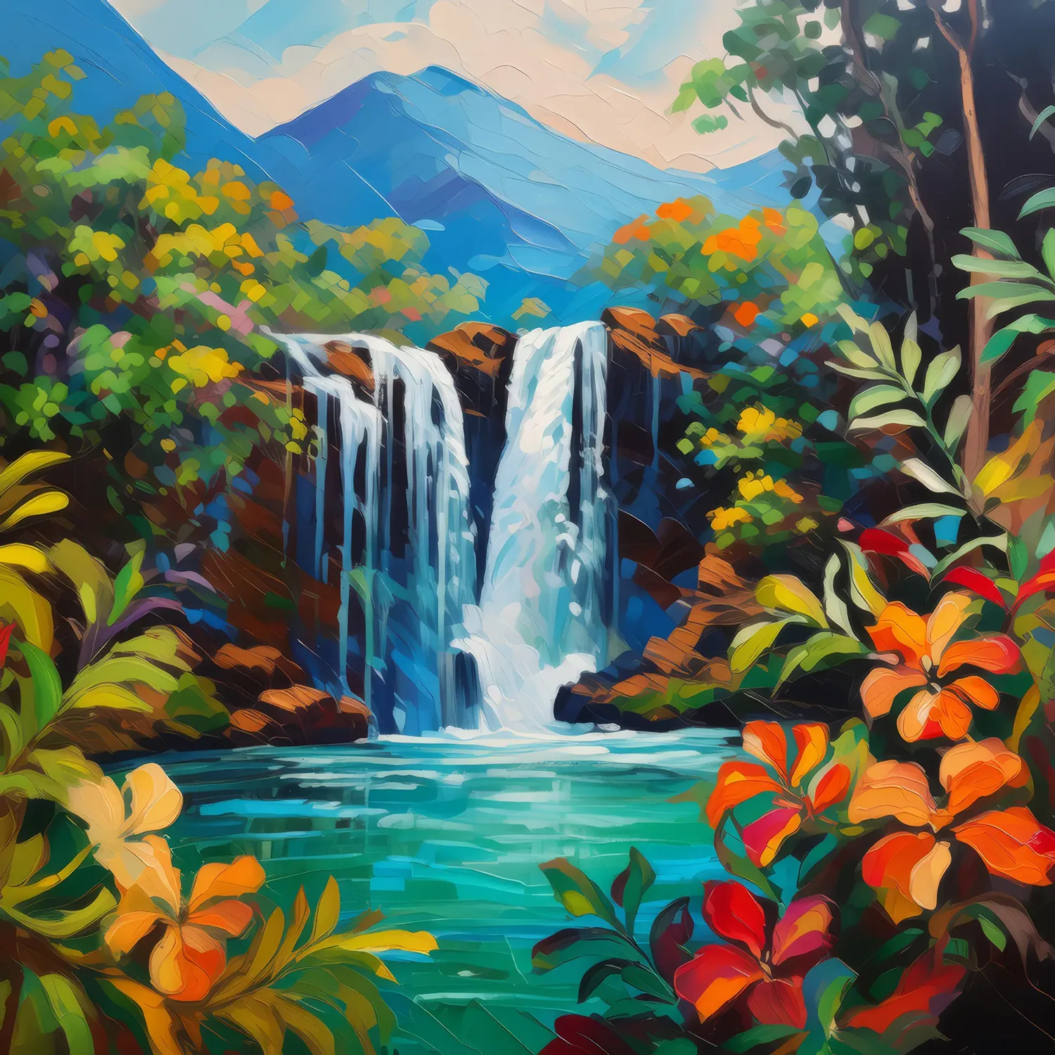 Painting: Cascading Falls in the Tropics