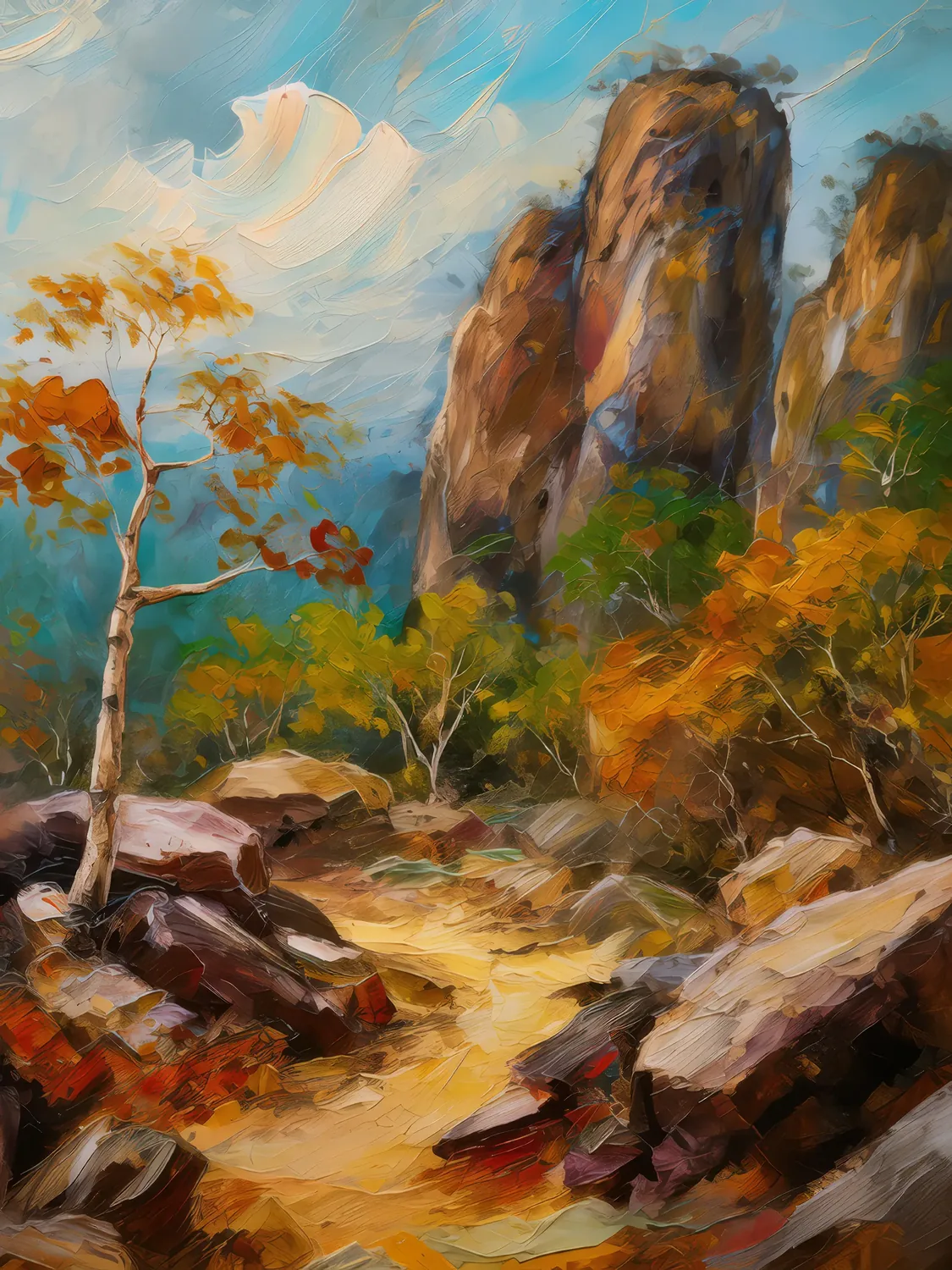 Painting: Dry Forest Rock Formations