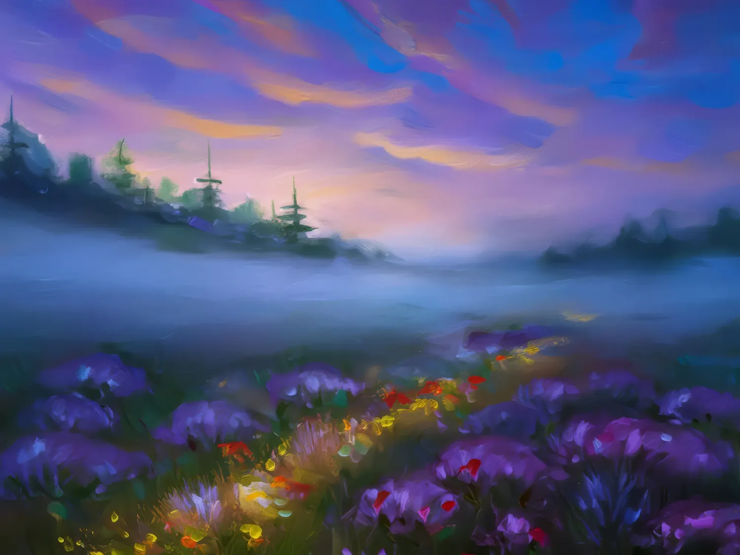 Painting: Foggy Moor at Twilight