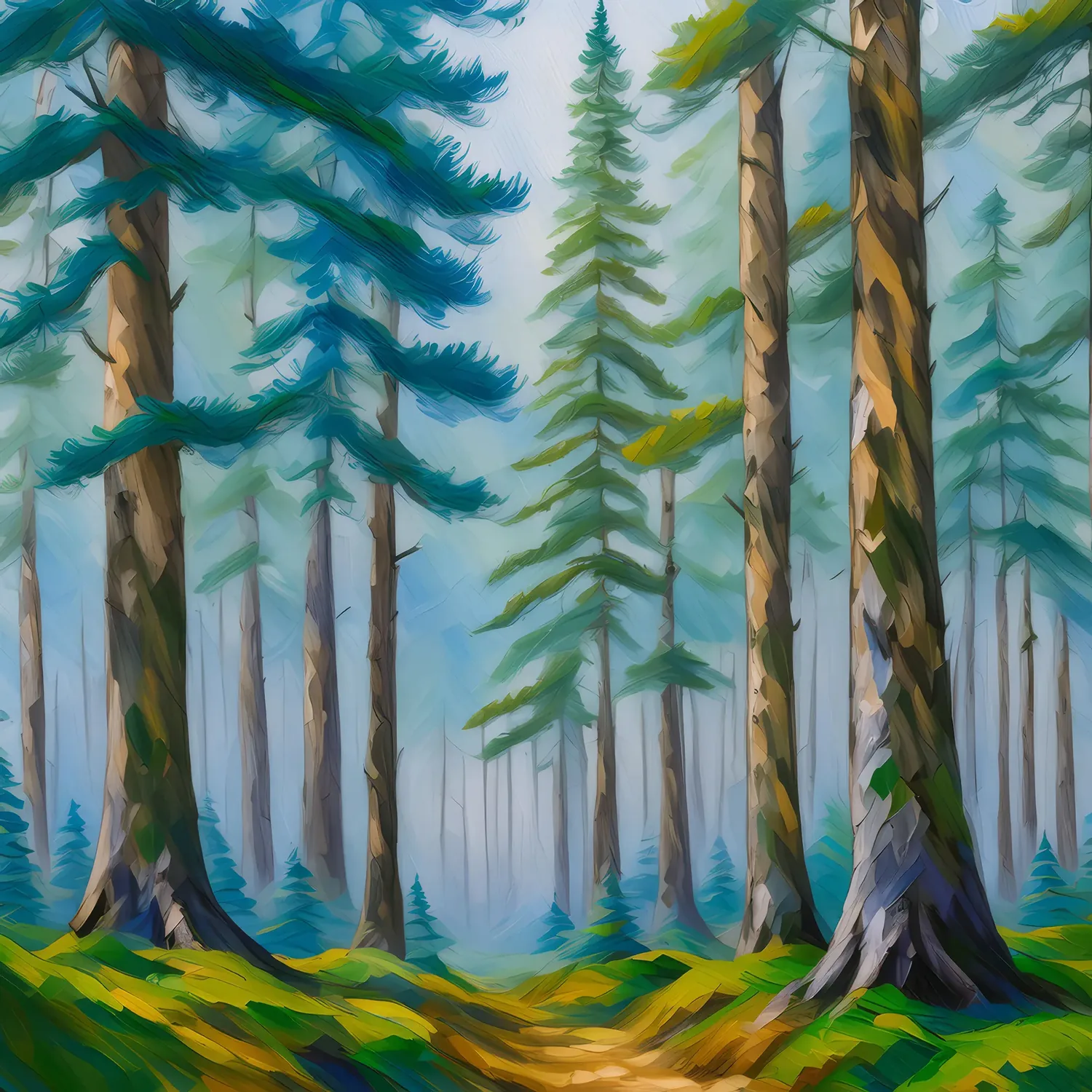 Painting: Foggy Pine Forest