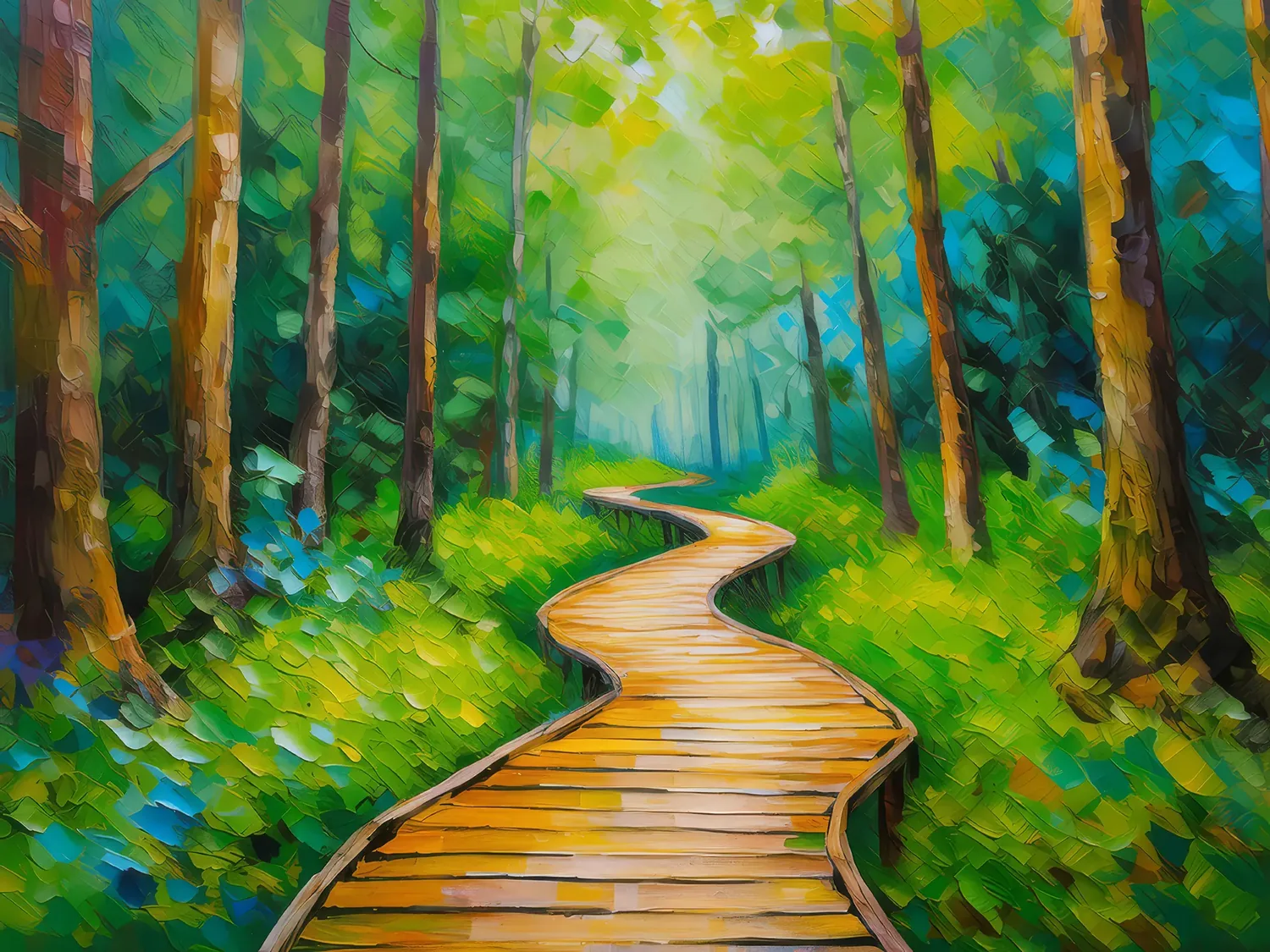 Painting: Forest Wooden Pathway