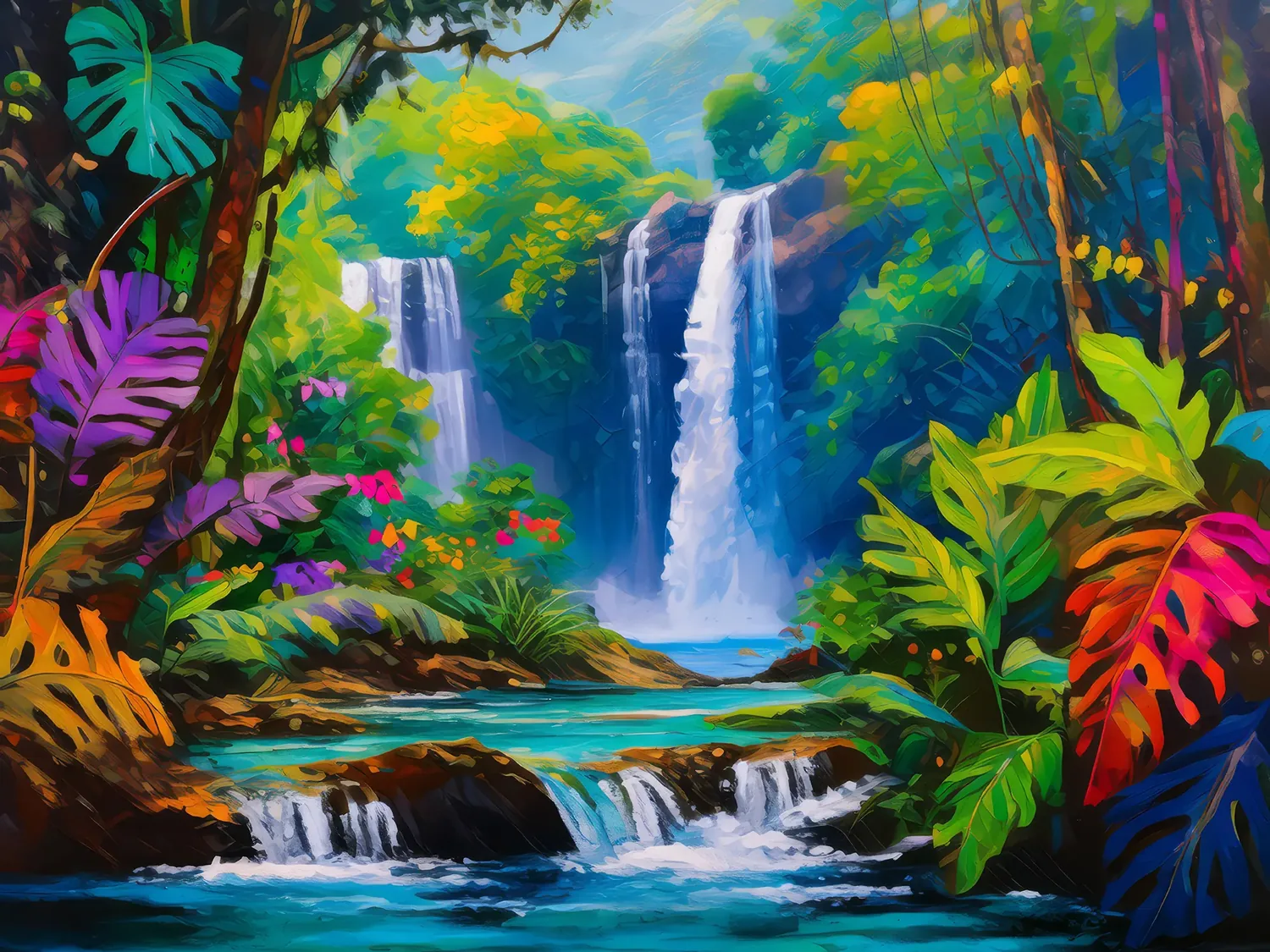 Painting: Hidden Waterfall in Mountain
