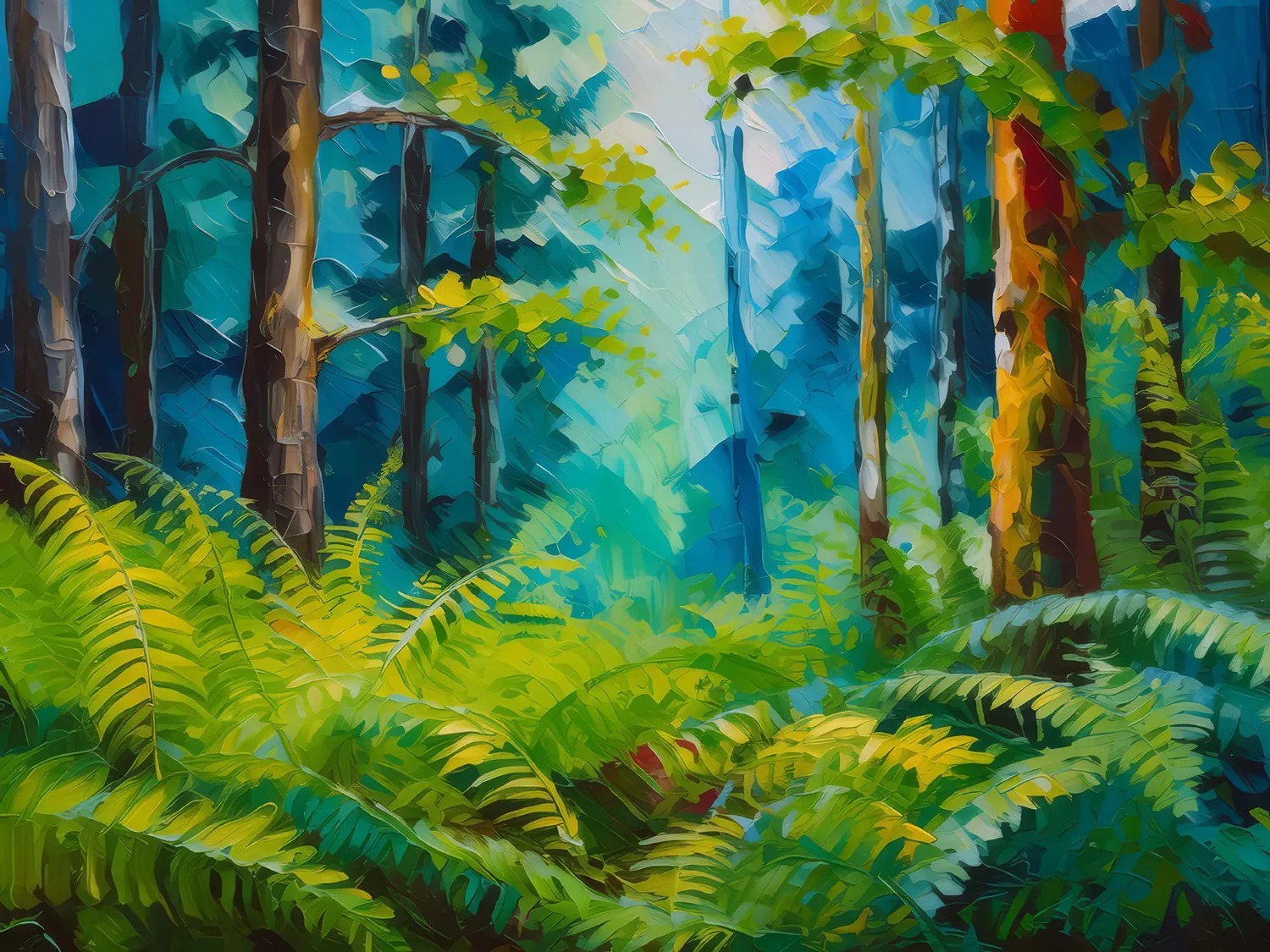 Painting: Lush Ferns Beneath Trees