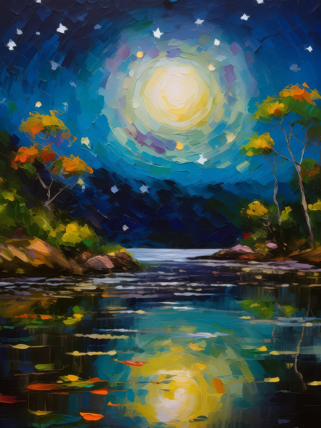 Painting: Moonlit Lagoon Tranquility