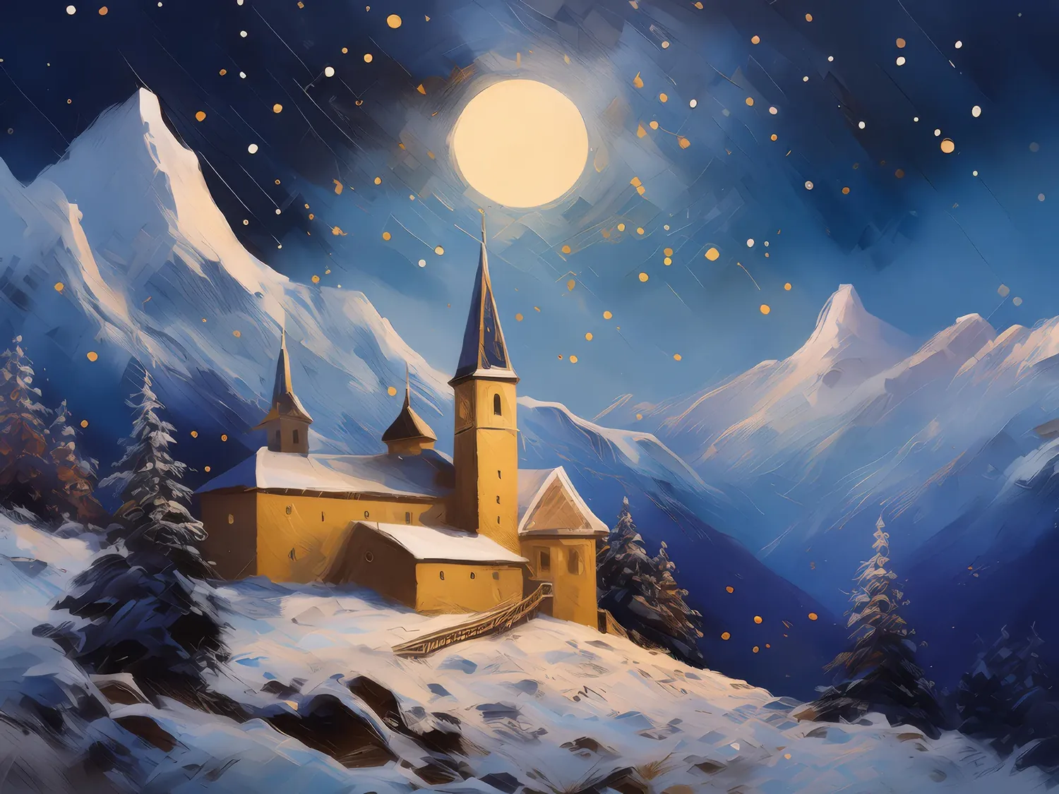 Painting: Moonlit Monastery in the Mountains