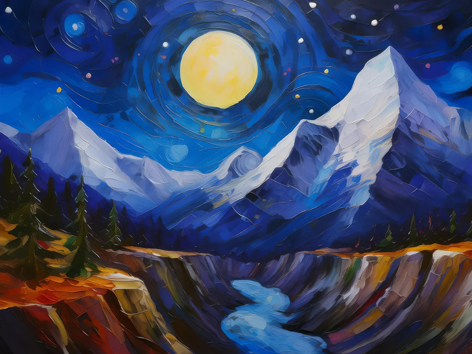 Painting: Moonlit Mountain Chasm