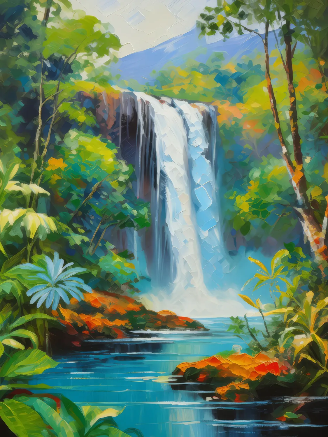 Painting: Rainforest Waterfall Bliss
