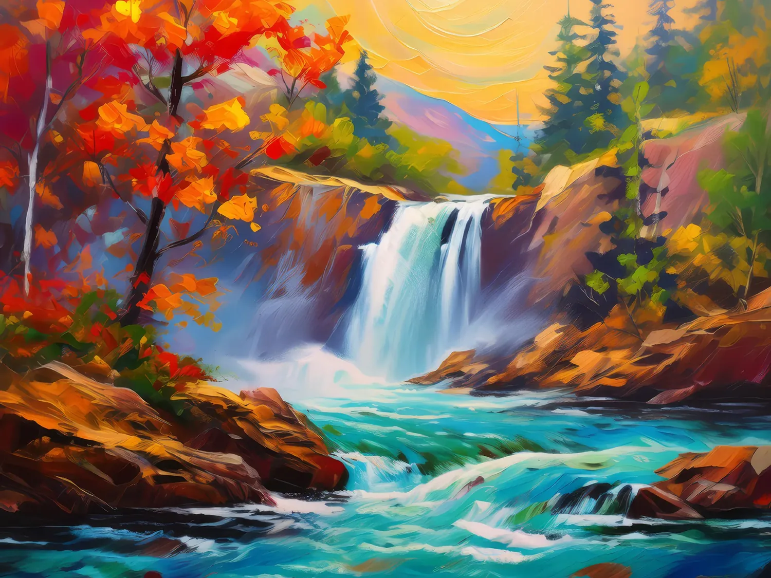 Painting: Rapid Waterfall Adventure
