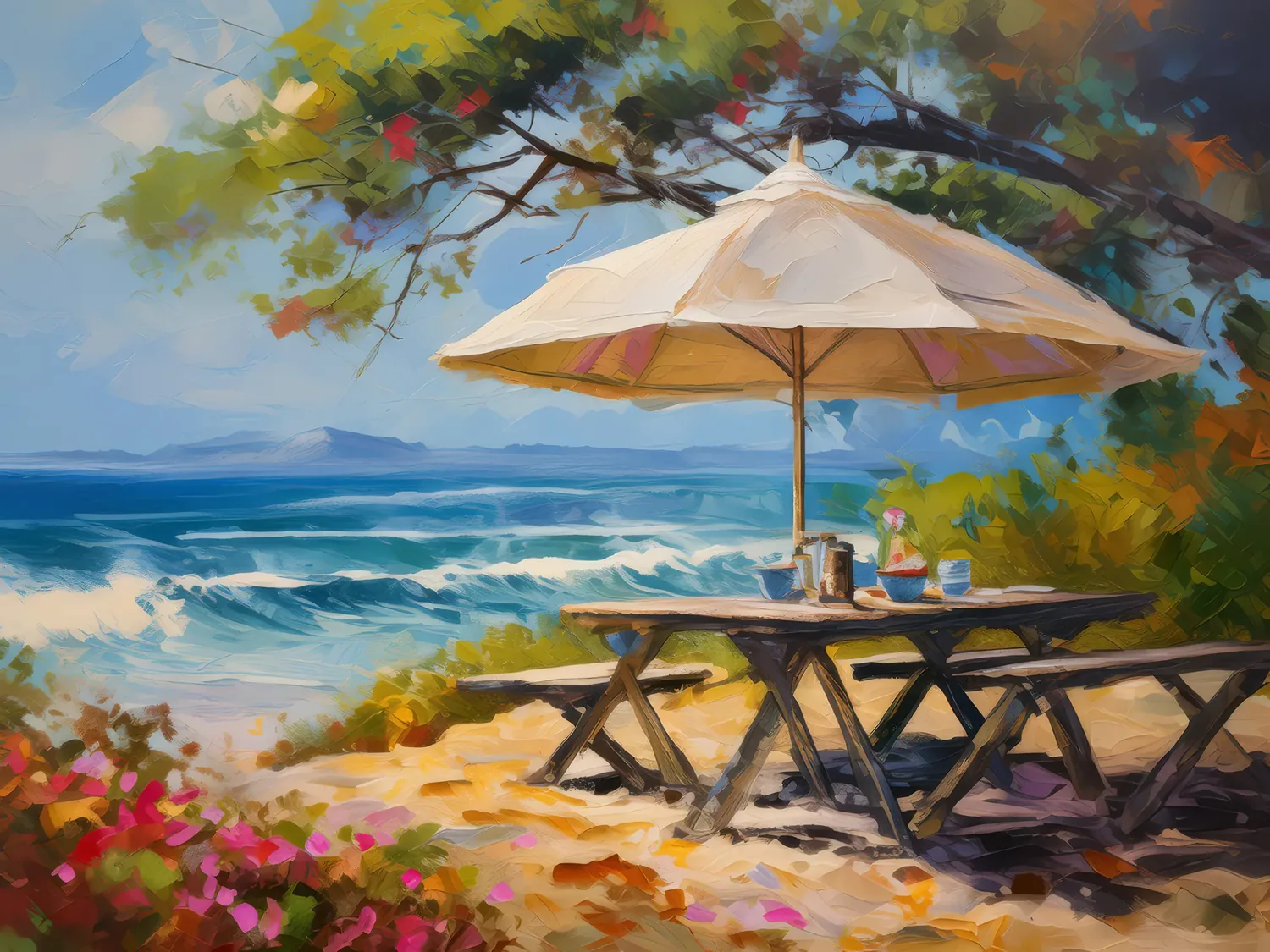 Painting: Secluded Beach Picnic at Noon