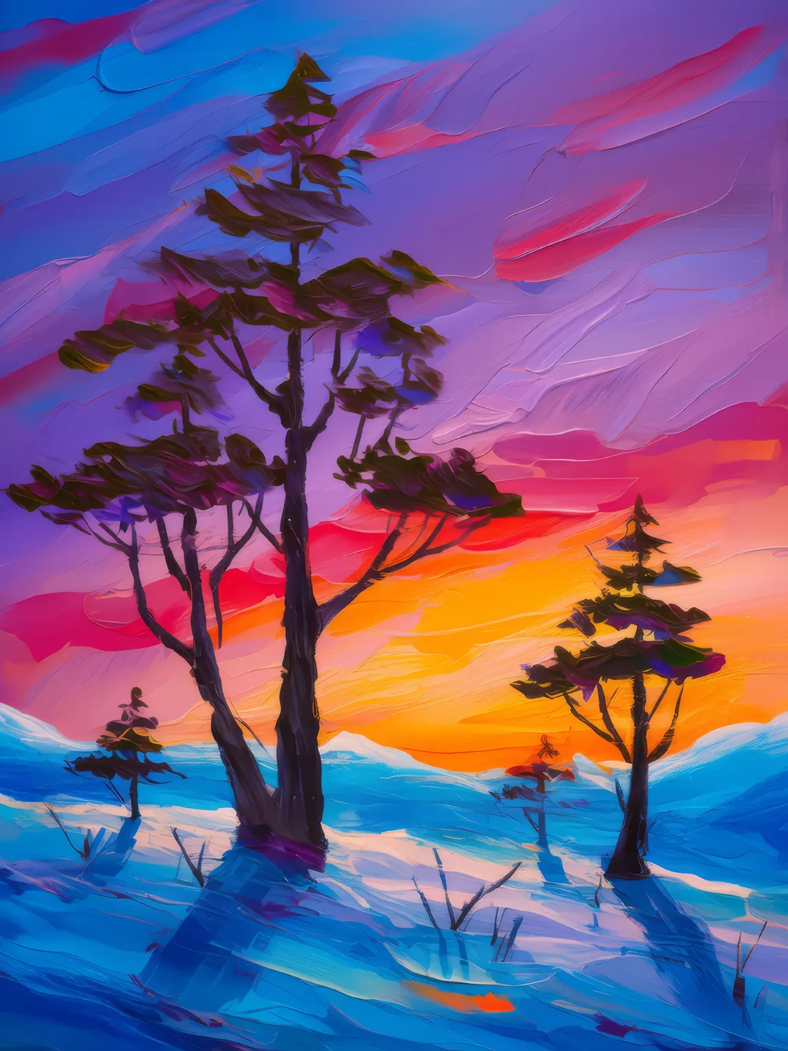 Painting: Silhouettes Against Arctic Sky