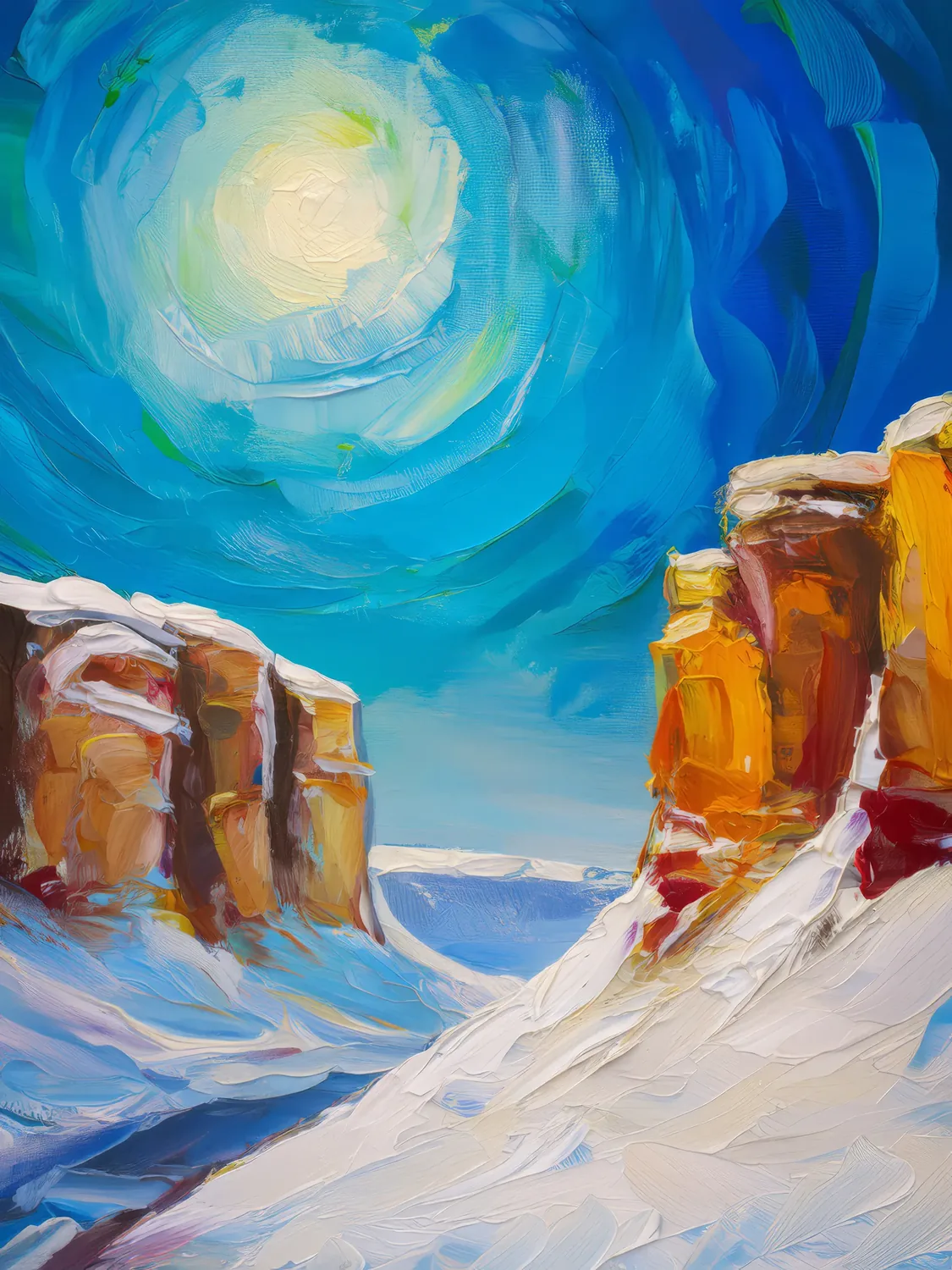 Painting: Snow-Covered Cliffs
