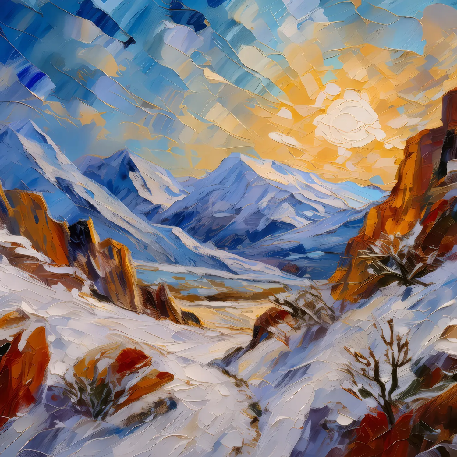 Painting: Snowfall in Alpine Desert