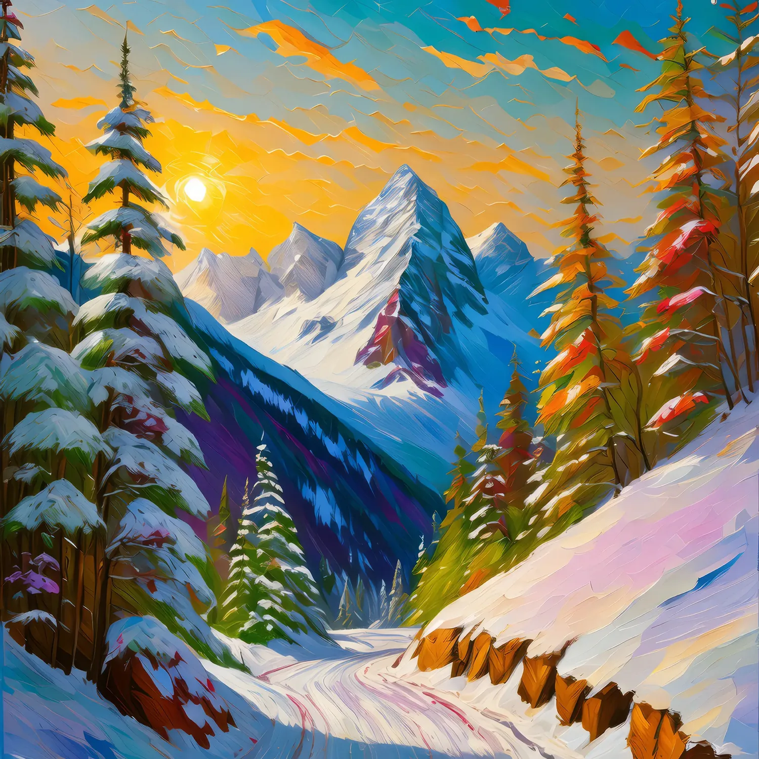 Painting: Snowy Alpine Pass