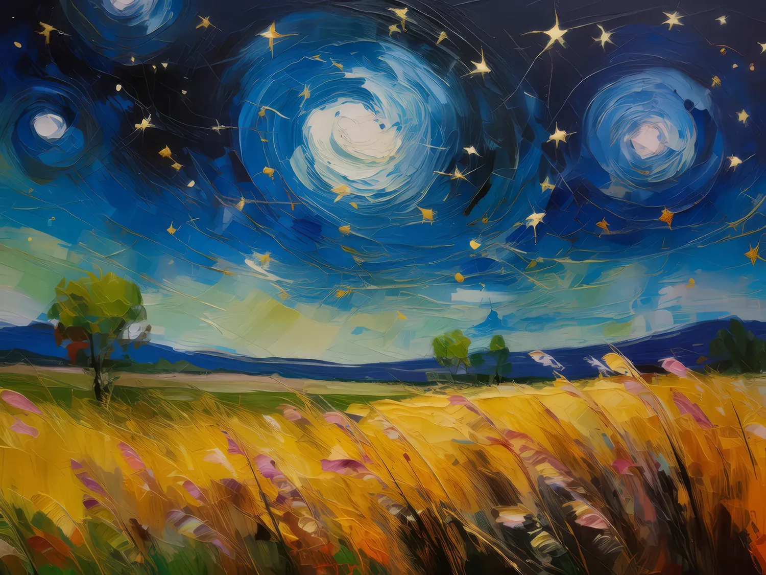Painting: Starry Night Grassland