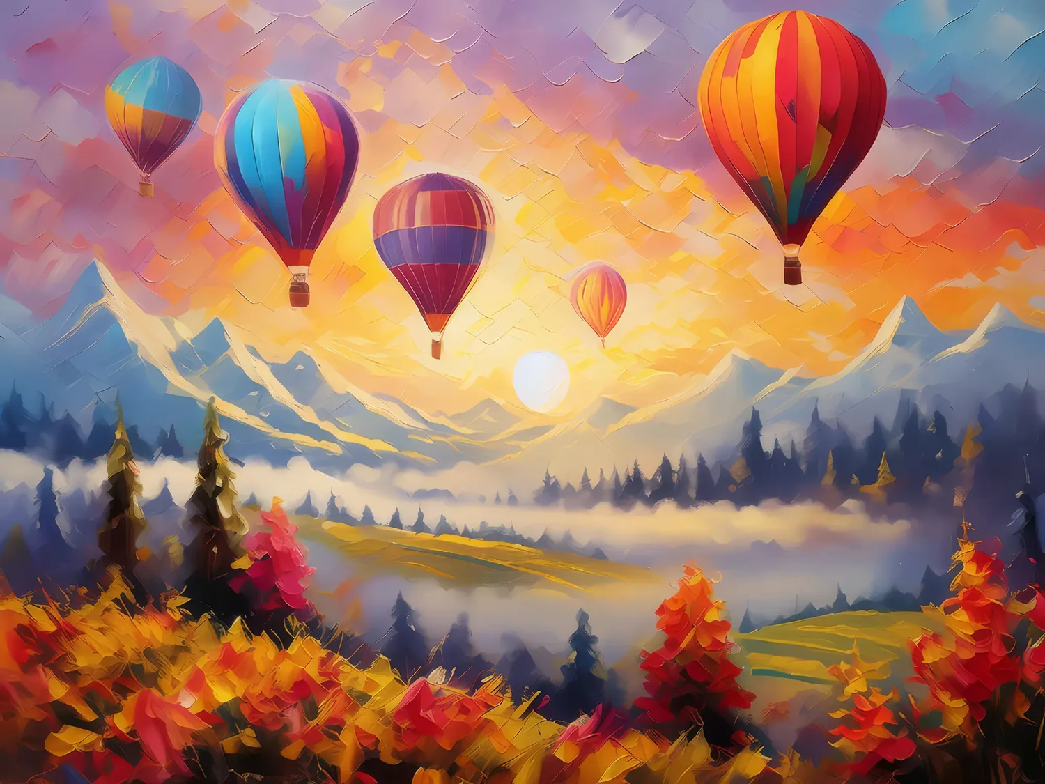 Painting: Sunrise Over Hot Air Balloons
