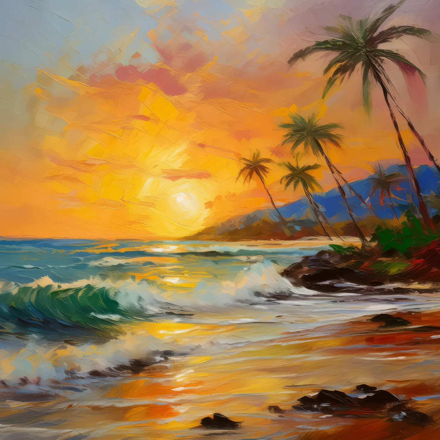 Painting: Sunset Over Waves