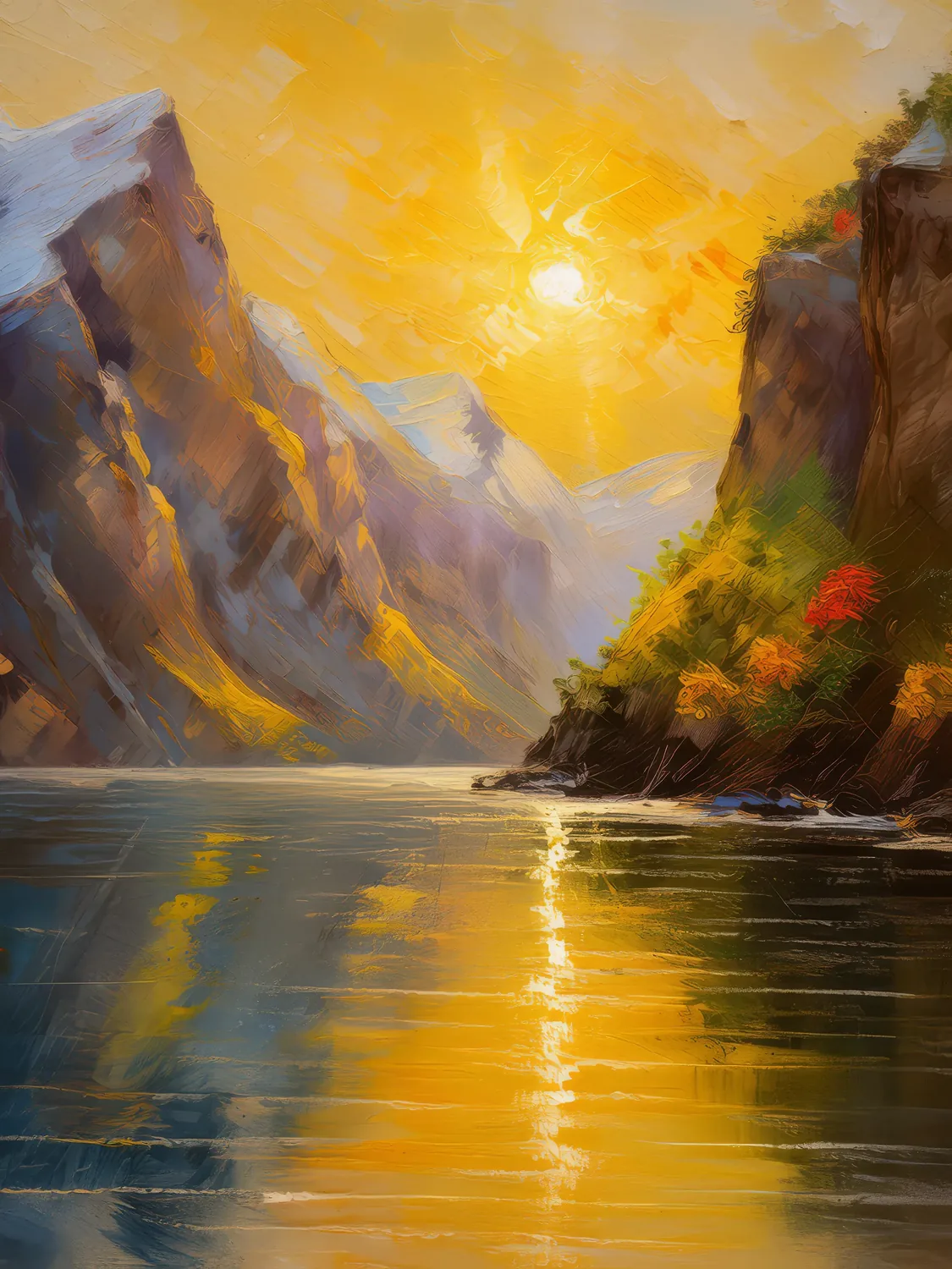 Painting: Sunset Over the Fjord