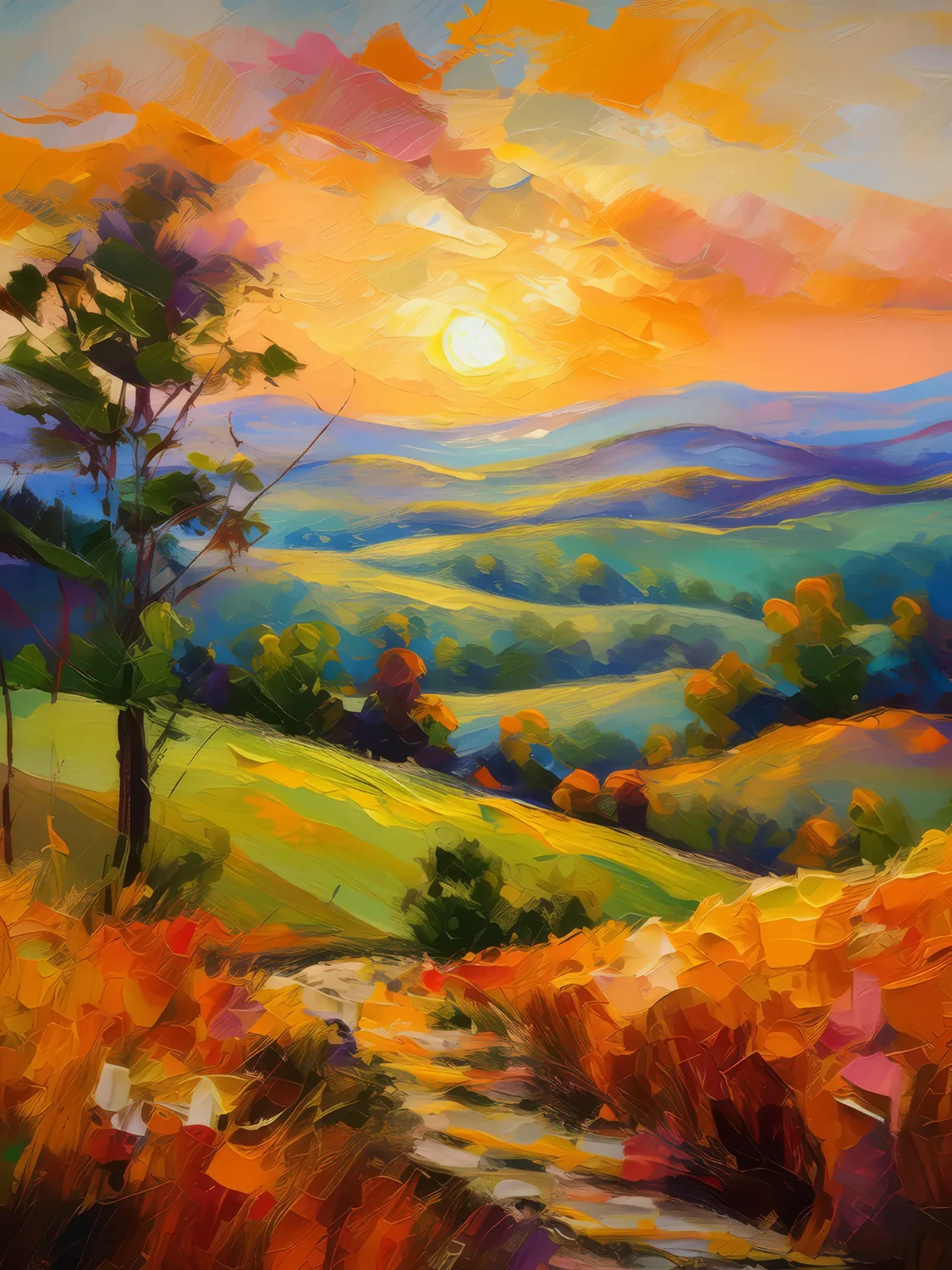 Painting: Sunset over the Rolling Hills