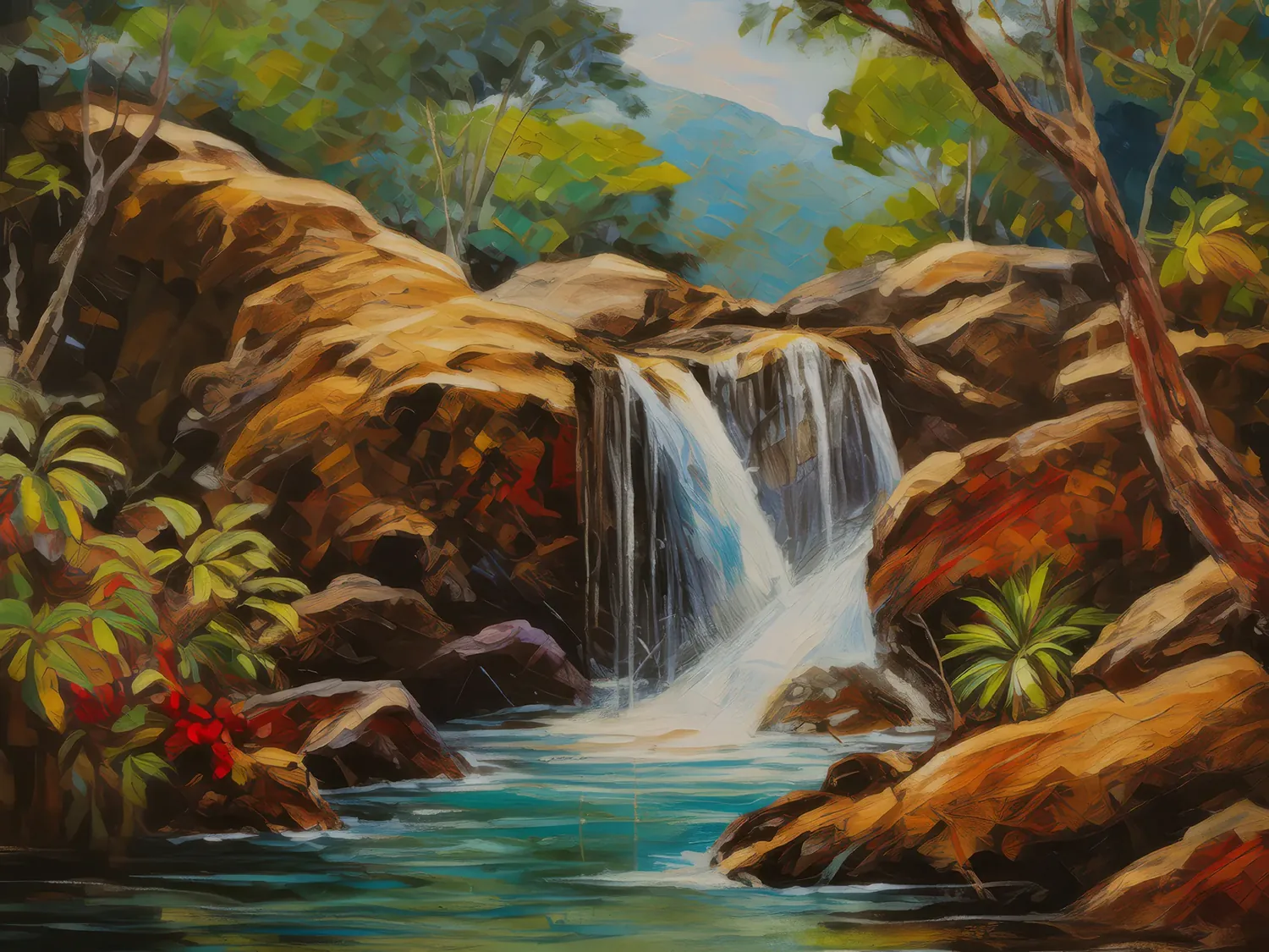 Painting: Tropical Dry Forest Waterfall