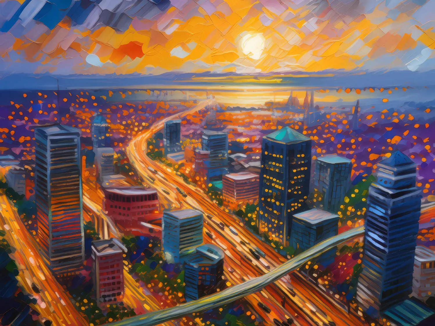 Painting: Twilight Cityscape from Above