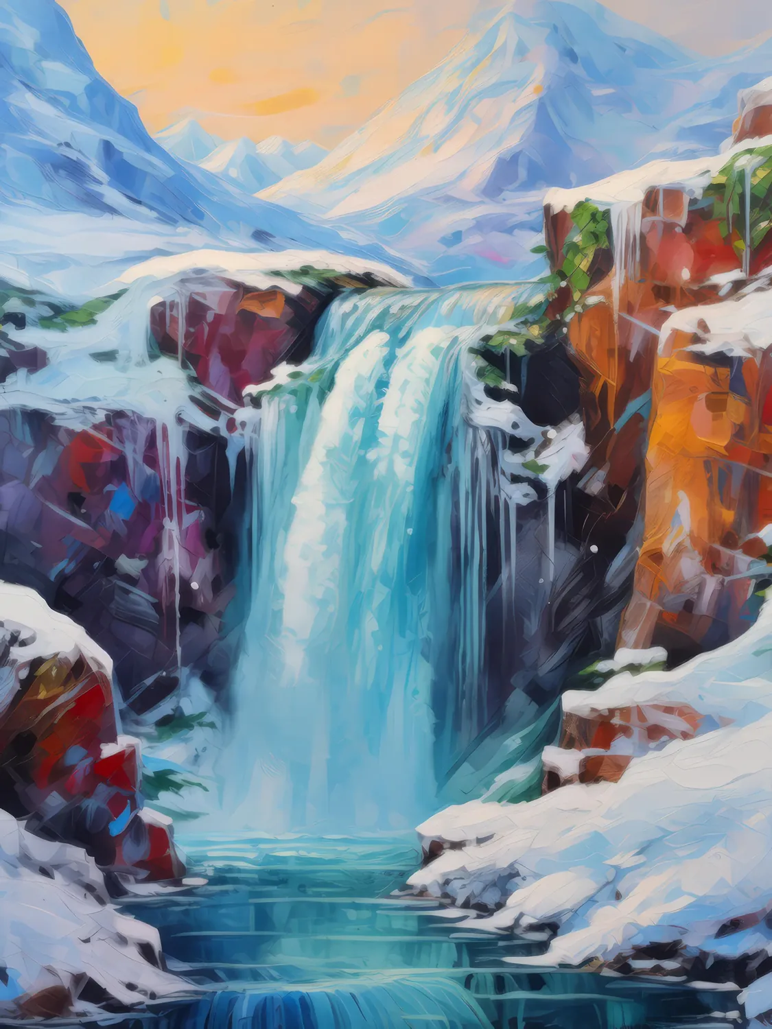 Painting: Waterfall in Arctic Region