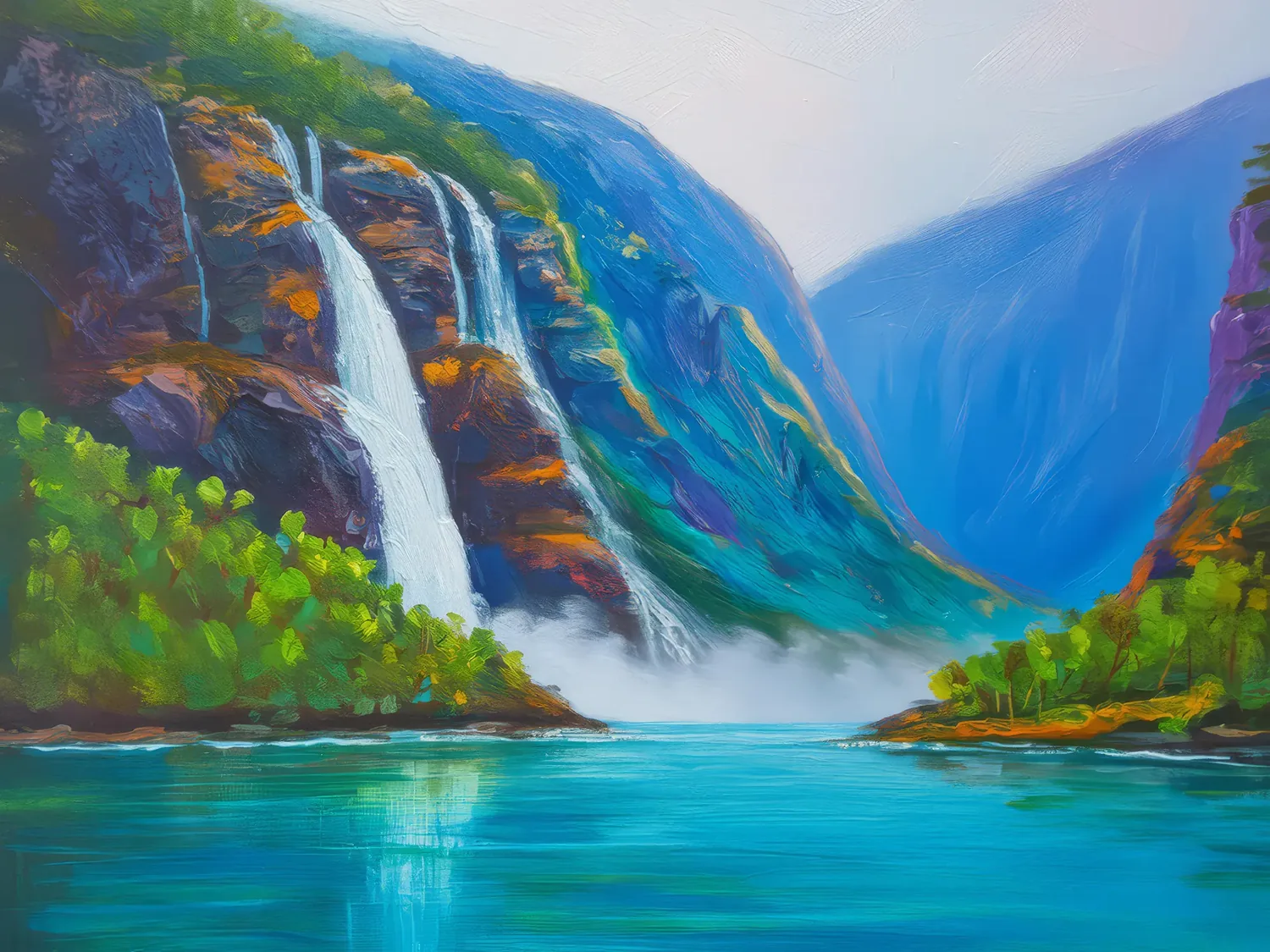 Painting: Waterfall in the Misty Fjords