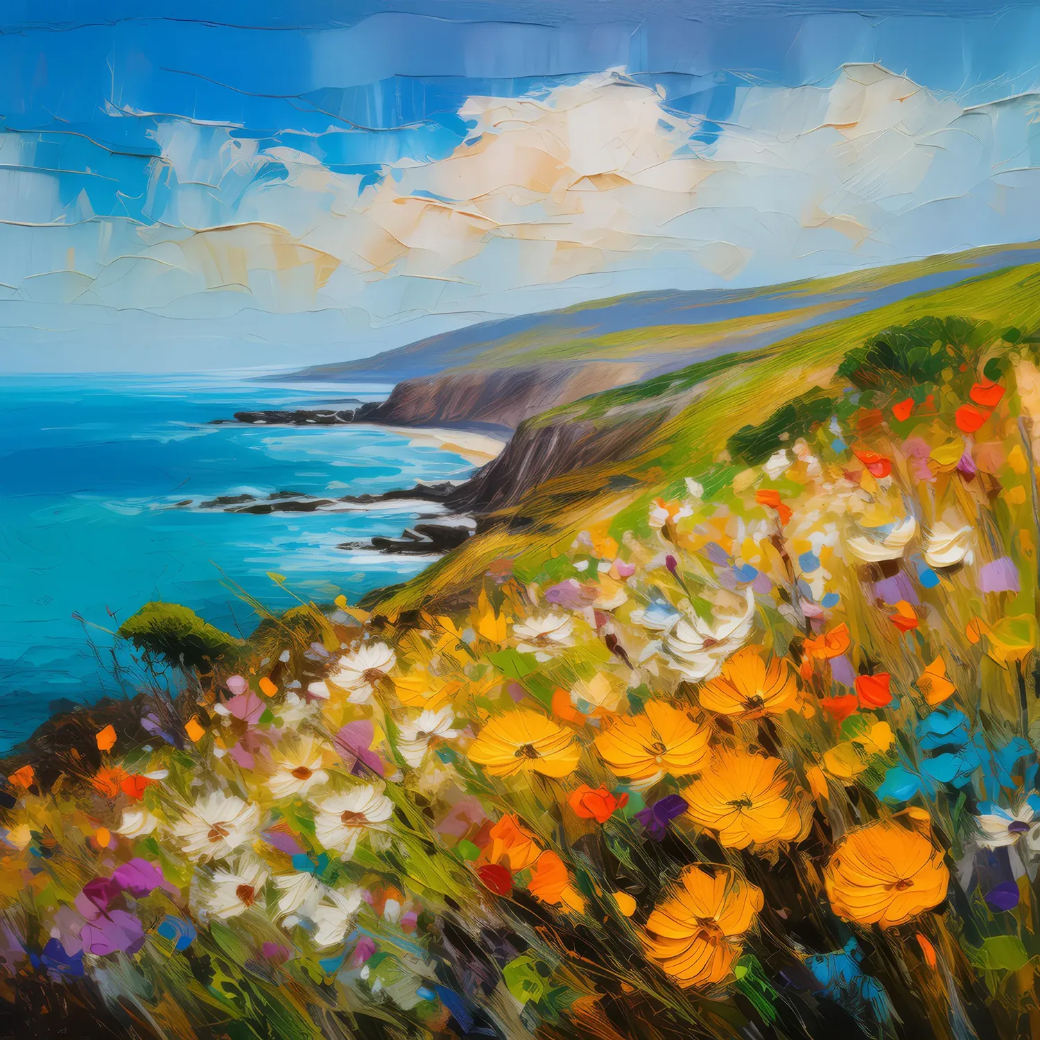 Painting: Wildflowers on Coastal Hill