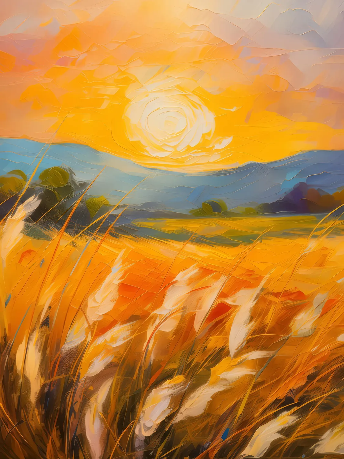 Painting: Windswept Grassland at Dusk