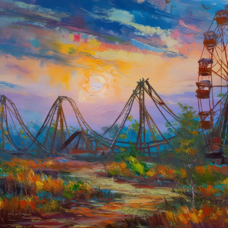 Painting: Abandoned Amusement Park at Twilight