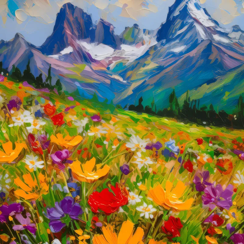 Painting: Alpine Blooms and Peaks