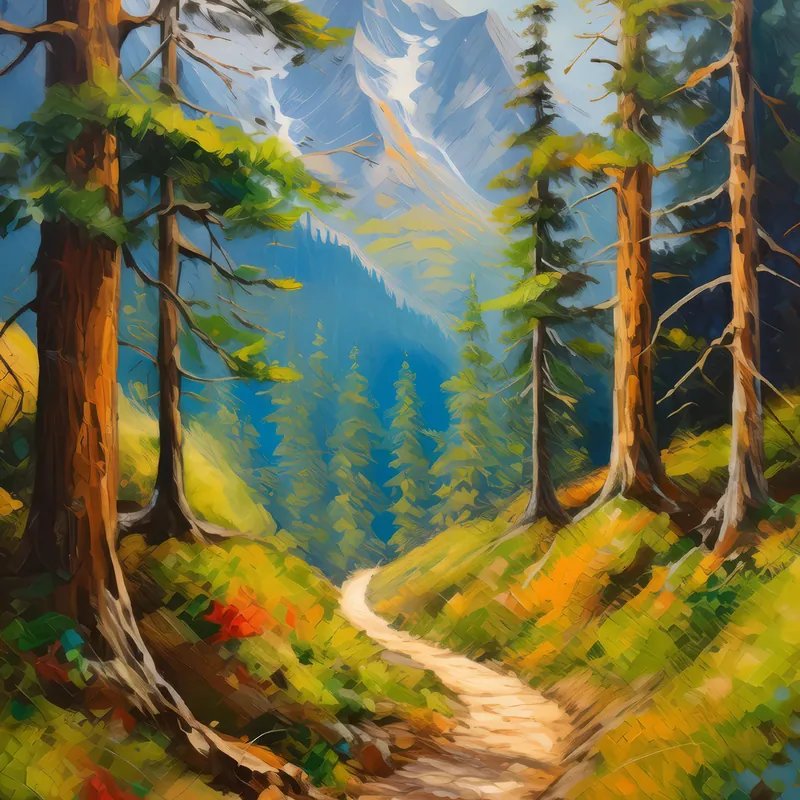 Painting: Alpine Forest Pathway