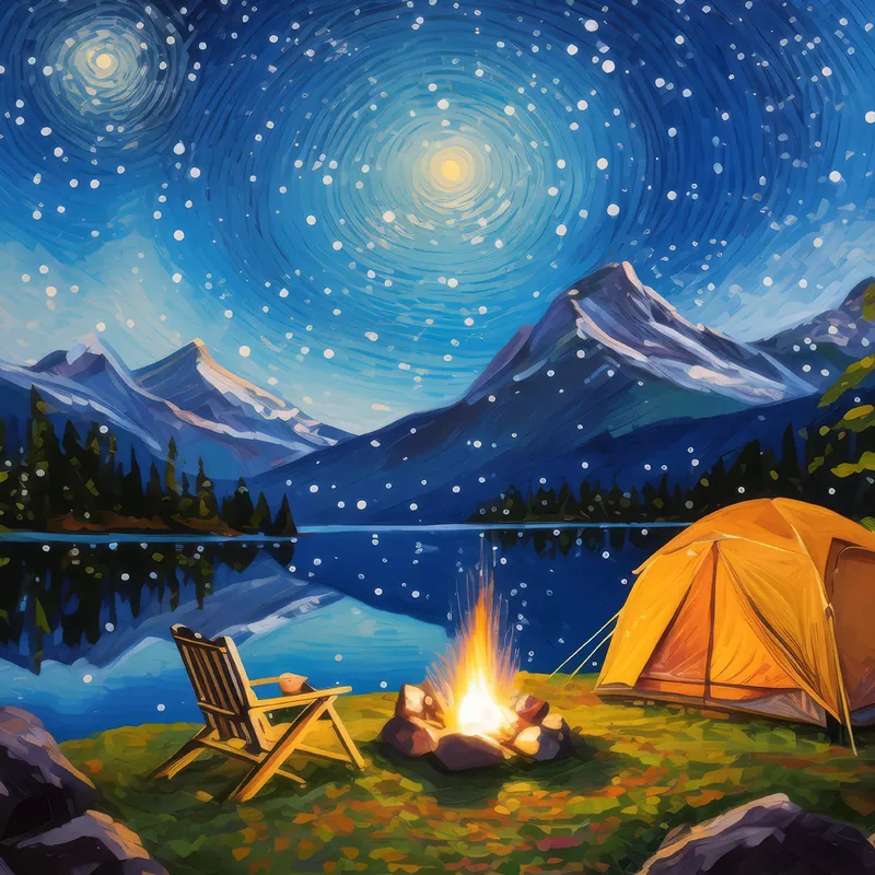 Painting: Alpine Lake Camping