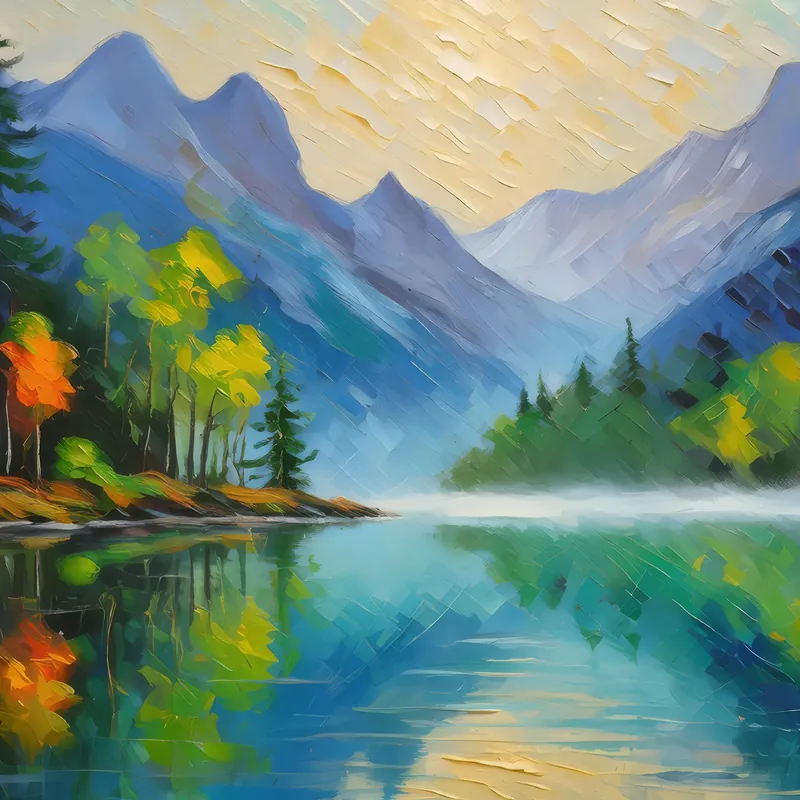 Painting: Alpine Lake Morning Fog