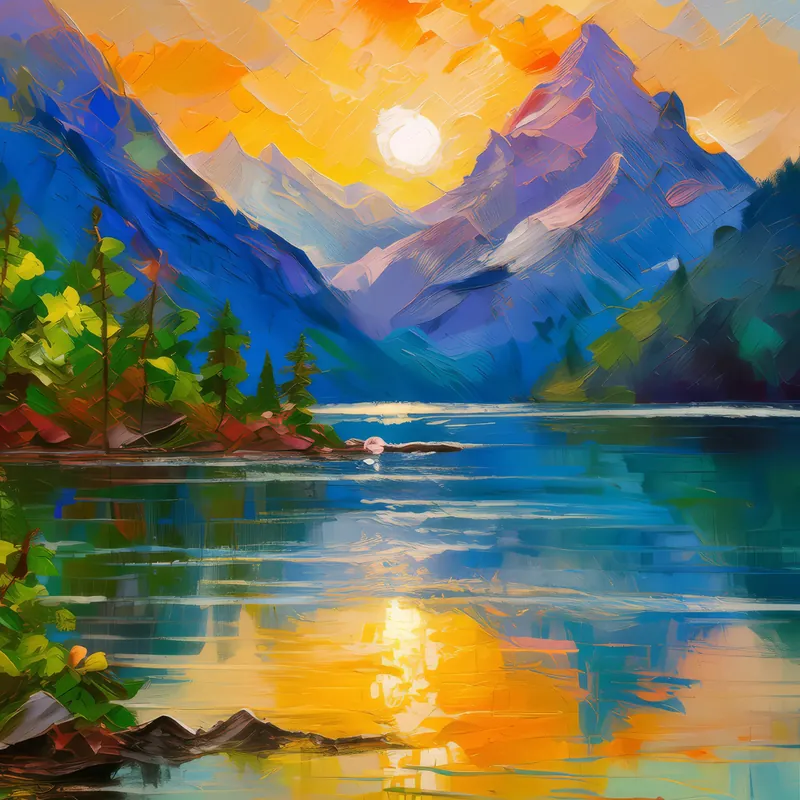 Painting: Alpine Lake at Sunset