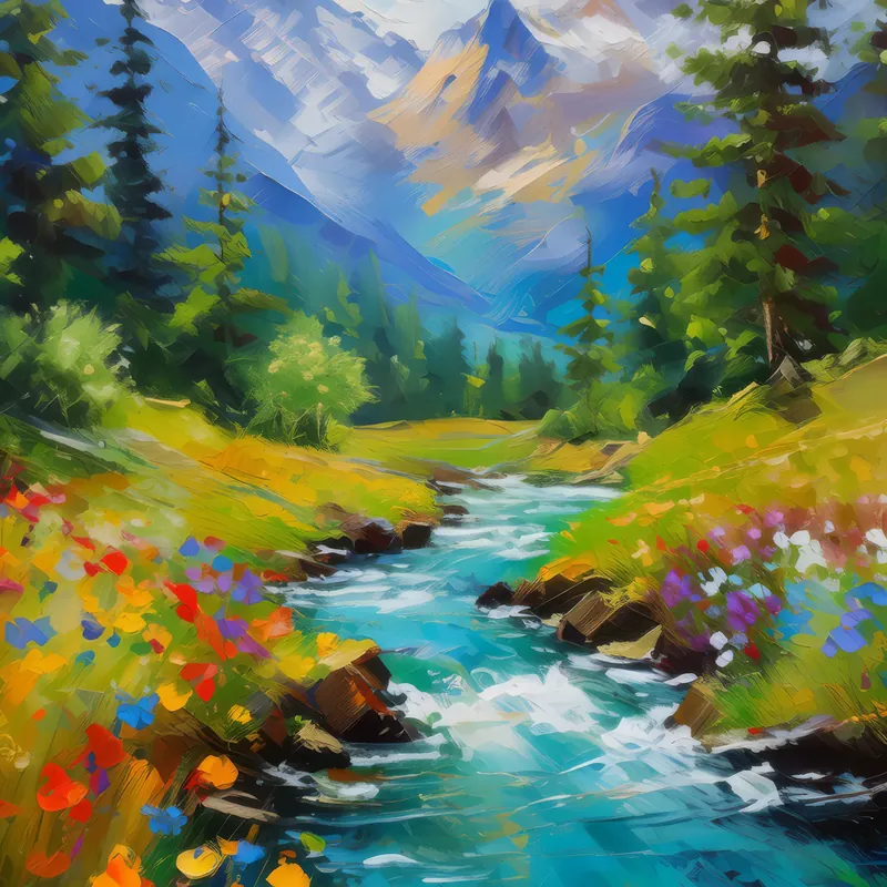 Painting: Alpine Mountain Stream