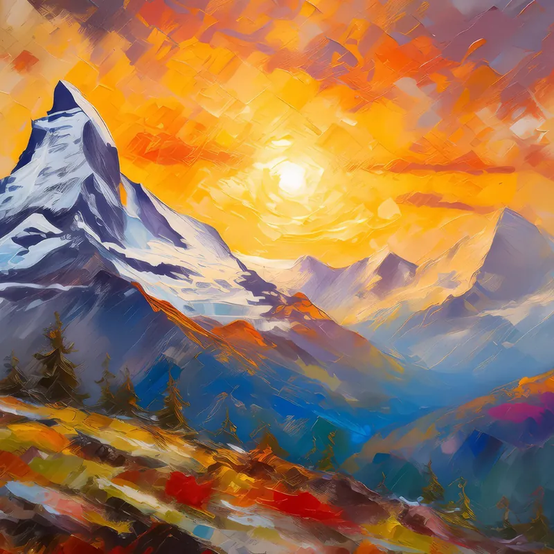 Painting: Alpine Mountain Sunset