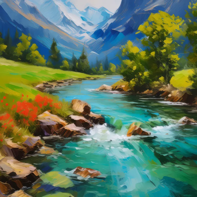 Painting: Alpine River Crossing