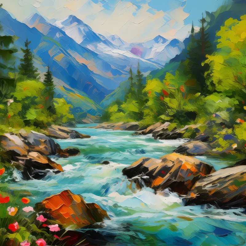 Painting: Alpine River Rapids