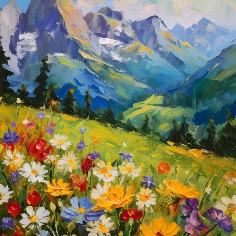 Painting: Alpine Wildflower Haven