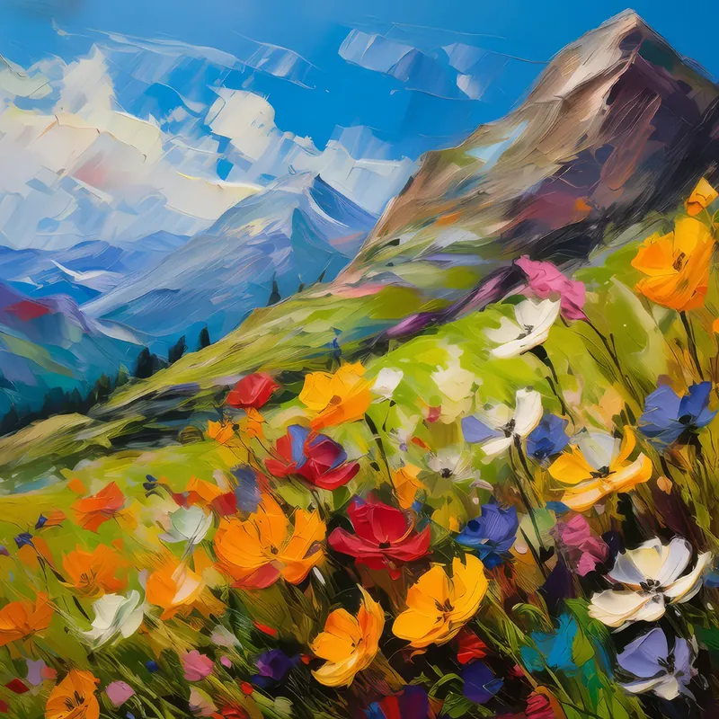 Painting: Alpine Wildflower Hillside