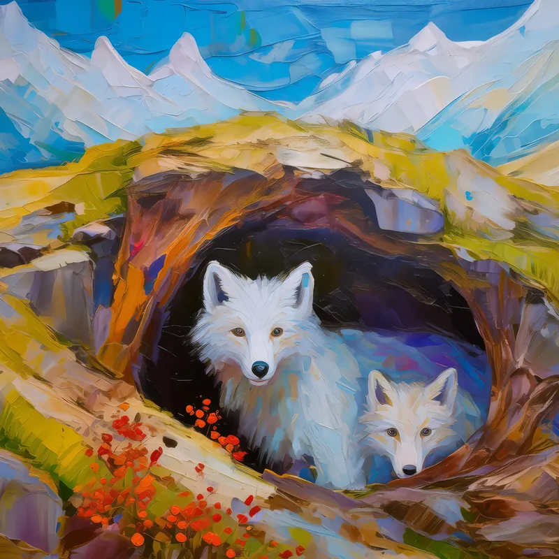 Painting: Arctic Fox Den Life