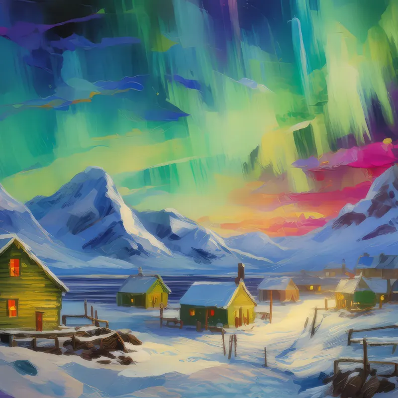 Painting: Arctic Village at Night