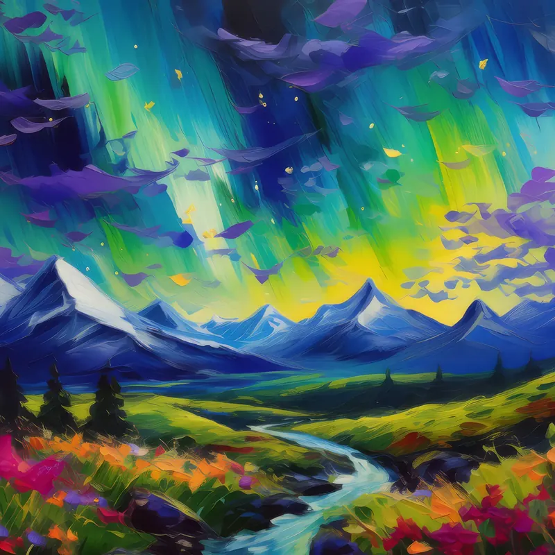 Painting: Aurora Over Tundra Hills