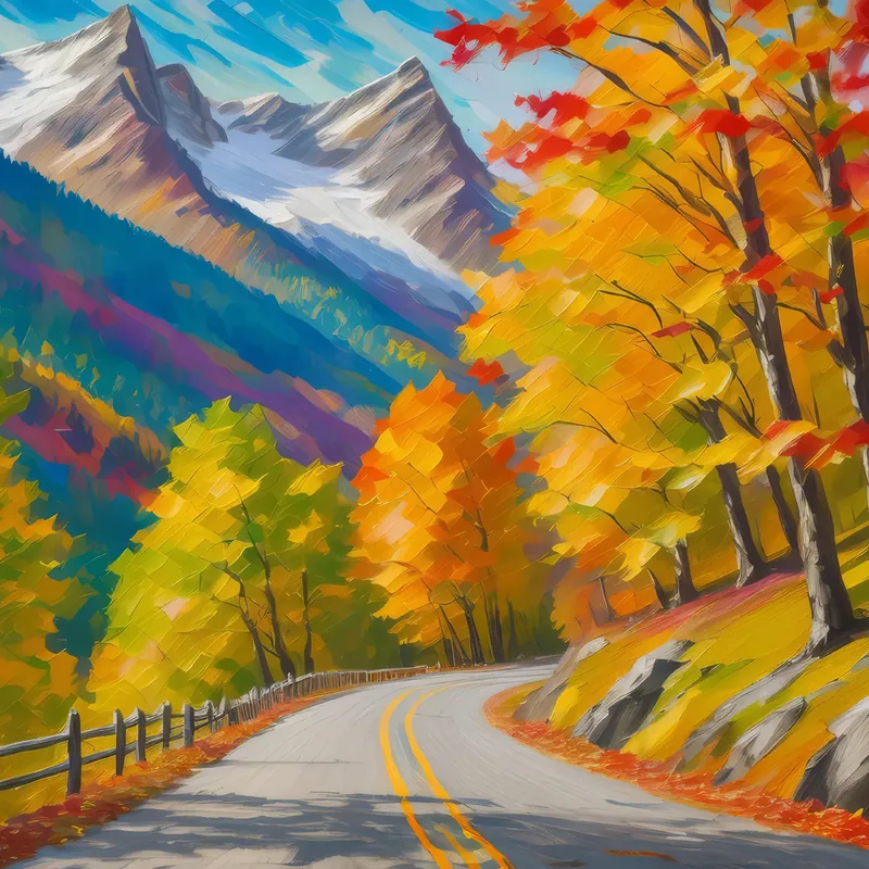 Painting: Autumn Alpine Road Journey
