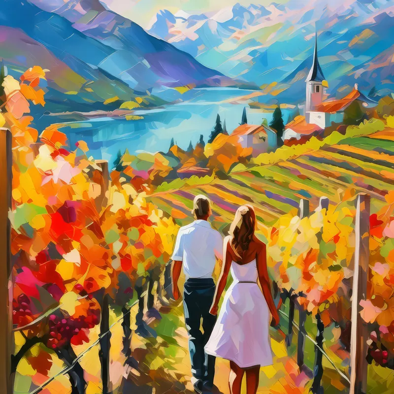 Painting: Autumn Alpine Vineyard Tour