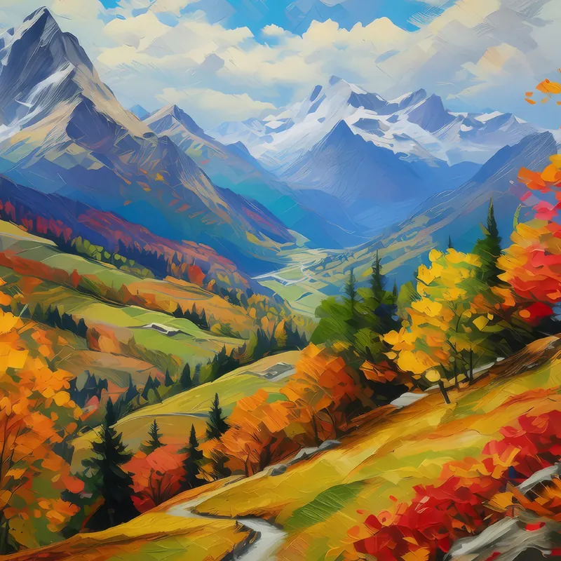 Painting: Autumn Colors on Alpine Slopes