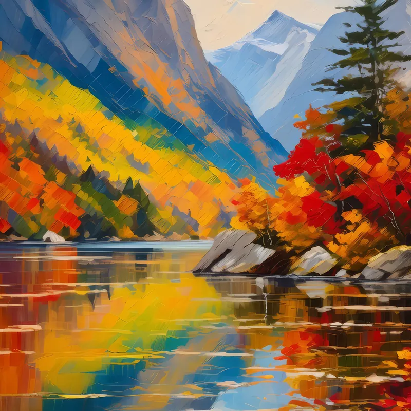 Painting: Autumn Hues Reflecting on Fjord