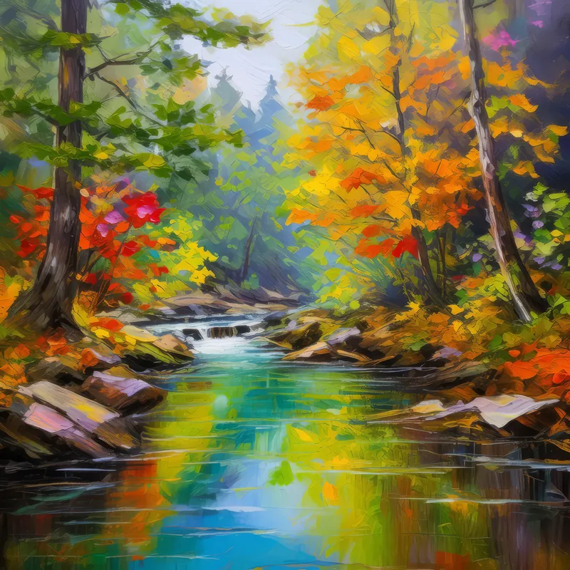 Painting: Autumn Stream Through Forest